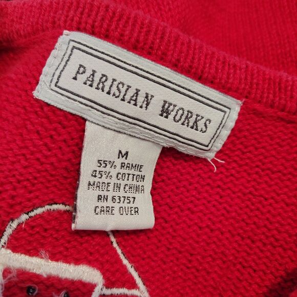 Vtg Parisian Works Christmas Cardigan Santa Christmas Tree Beaded Embellished M - Picture 4 of 12